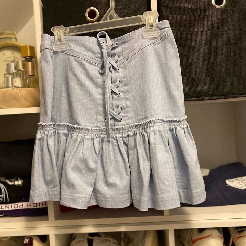 Baby blue tie Jean skirt